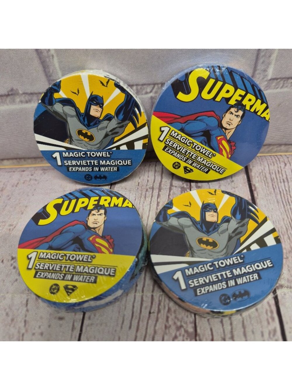 Peachtree‎ Magic Towels Expands In Water~Lot Of 4~Superman Batman~11x11in
